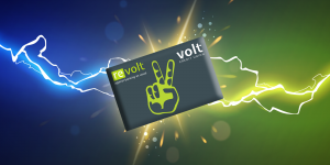 Volt on a card with lightning bolts around it