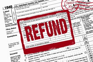 The word REFUND stamped on an IRS form